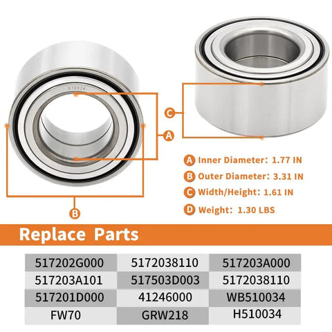 Front Wheel Hub And Bearing 510034 Direct Fit For Dodge Stealth 91 To 96 And Hyundai Azera Santa Fe Sonata Tucson XG350 Kia Magentis Optima Sportage Mitsubishi 3000GT Diamante dimensions and replacement part numbers