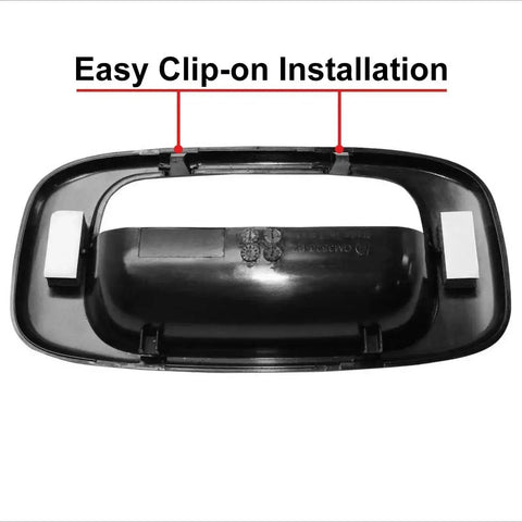 Underside view of Tailgate Handle Trim Bezel Cover For Silverado Sierra 1999-2007 Black Textured showing clip-on points.