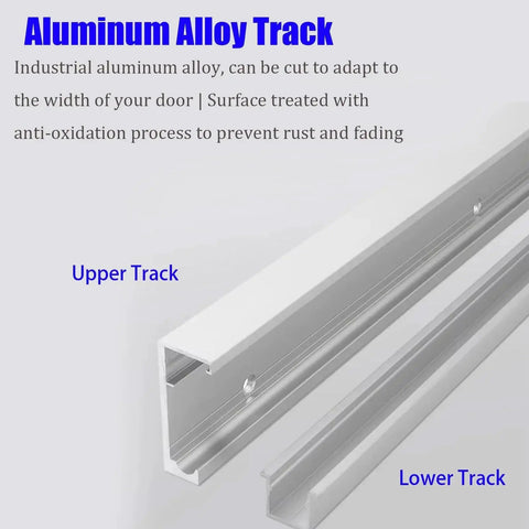 Concealed Wall Mount Sliding Barn Door Hardware Kit With Soft Close Mechanism Trackless Top Rail No Floor Track Modern Minimalist Look Durable Aluminum Alloy Fits Opening Width 27.6 to 47.2 Inches Door Not Included 1 Pack visualized with upper and lower aluminum tracks.