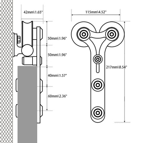Diagram of 6 Foot Barn Door Hardware Sliding Track Kit In Stainless Steel Built Tough For Single Wood Door With Y Shape Hanger
