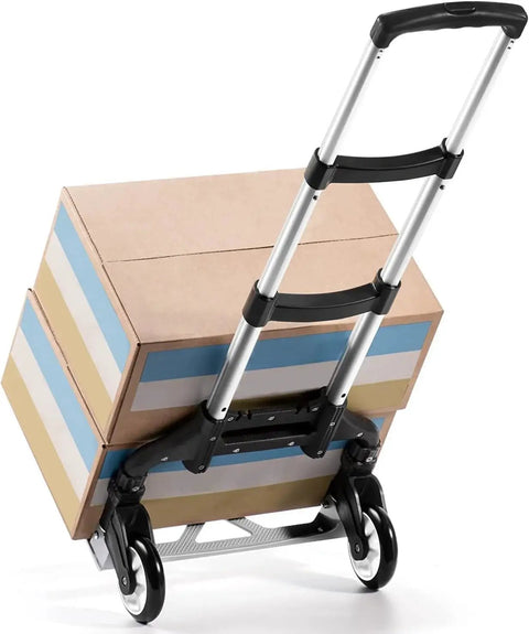 Folding Hand Truck Dolly Cart With Telescoping Handle From 24 To 39 Inches carrying boxes, lightweight aluminum and collapsible design