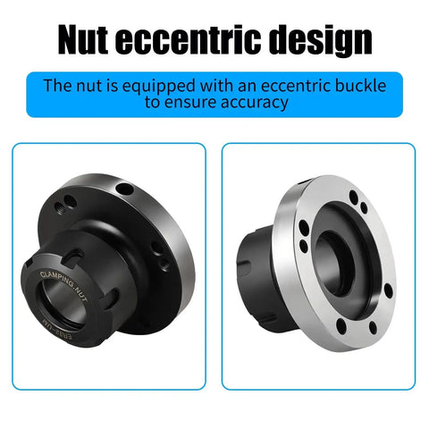 ER32 Collet Chuck 80mm Diameter 7 Hole Precision Lathe Tool For CNC Milling And Engraving with nut eccentric design detail.