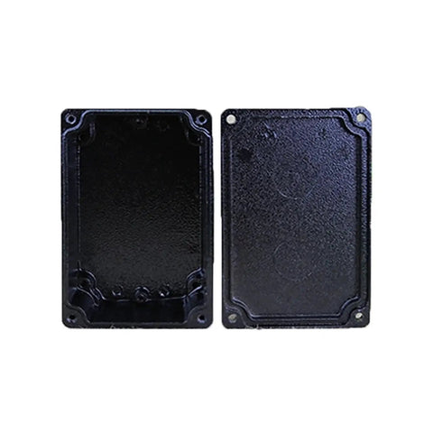 Front and back view of Explosion Proof Black Junction Box Enclosure For Outdoor Electronics And Projects With Hinged Cover Latching Access