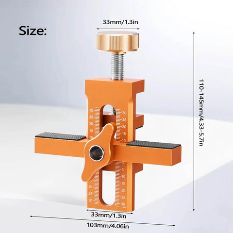 Cabinet Door Install Positioner Jig Aluminum Alloy Adjustable Hinge Alignment Tool dimensions view.