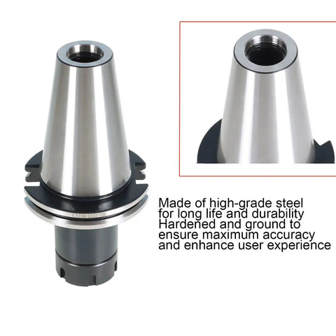 Two Piece ER32 Collet Chuck Set For CAT50 Tool Holder With 4 Inch Extension, steel material, close-up view, CNC use.