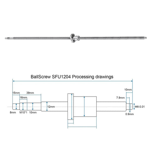Ball Screw SFU1204 12mm Diameter 4mm Lead 1200mm Long With Ball Screw Nut Anti Backlash CNC Kit diagram
