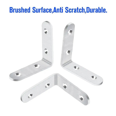 Heavy Duty 20 Pack 2.5 By 2.5 Inch Stainless Steel Corner Braces L Shaped Brackets With Wood Screws, brushed surface view