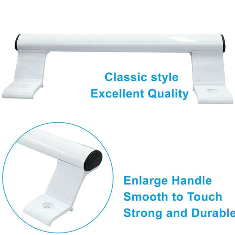 Two Pack 8 Inch Aluminum Sliding Door Handles For Glass Doors White Includes Four Mounting Screws Fits Six And Five Eighths Inch Mounting Holes For Patio Glass Door And Barn Door Durable Aluminum Build With Smooth Operation, close-up image.