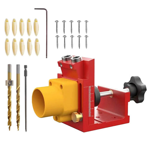 Pocket Hole Jig System With Aluminum Alloy Construction for precise cabinet making and woodworking, with drill bits and accessories
