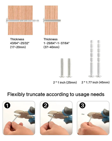 Illustration of adjustable screws with instructions for installation of 5 Pack Matte White Cabinet Handles For Kitchen Cabinets And Furniture Modern Drawer Pulls Center To Center Five Inches Length Five Point Nine Inches Width About One Inch Ideal For Kitchen Cabinets Bathroom Vanities Dressers And Closets.