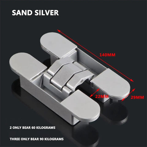 Concealed Hidden Door Hinge For Furniture And Folding Doors With Screws, 3D Adjustable Invisible Hinge in Sand Silver Finish
