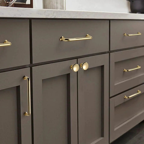 10 Pack Polished Brass Cabinet Pulls Five Inch Center To Center Spacing Five Point Six Inches Overall Length Zinc Alloy Solid Round Drawer Handles