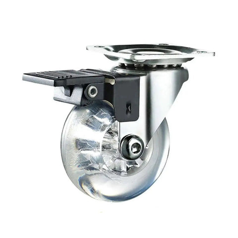 Close-up of a 2 Inch Heavy Duty Swivel Caster Wheel with Brake, showing clear rubber construction and top plate for mounting.