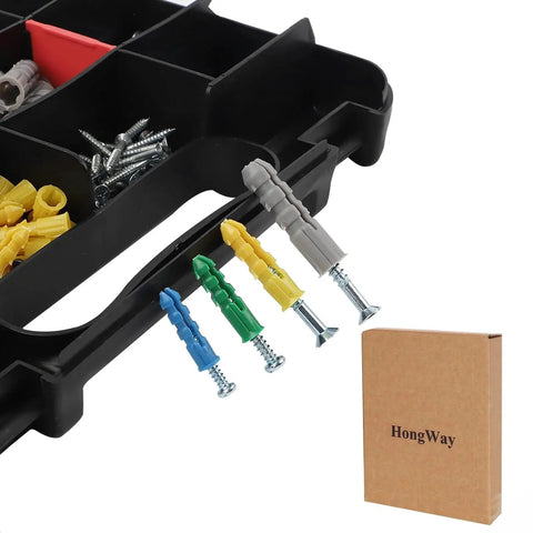 Drywall Anchors And Screws Assortment Kit, 370 Piece Set With Plastic Organizer Case, 5 Sizes Wall Anchors And Flat Head Screws, Zinc Self Drilling And Easy Removal For Picture Hanging, Wall Art And Home Decor Projects shown in organizer.