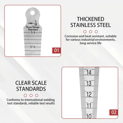 Stainless Steel Double Sided Welding Taper Gauge Feeler Gauge Depth Gauge And Aperture Ruler With Inch And Metric Scales 1 To 15 Mm For Precise Measurements Durable Rust Resistant Tool For Machinists And DIY Enthusiasts showing detailed scale and thickness in image.