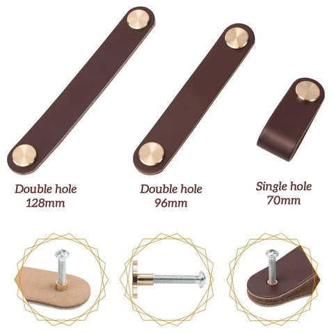 4 Pack Faux Leather Drawer Pulls Light Coffee Single Hole Cabinet Handles For Dresser Closet And Kitchen Cupboards, with 24mm screws