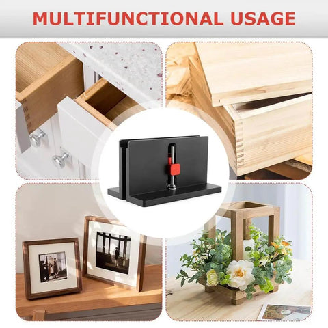 Two Pack Right Angle Spline Jig Set Built Tough For Box Joints And Adjustable Corner Dovetail Jig On Table Saws And Router Tables Strengthen Miter Joints And Add Custom Flair For Picture Frames And Small Boxes Durable Aluminum Black Finish with woodworking examples and home décor applications