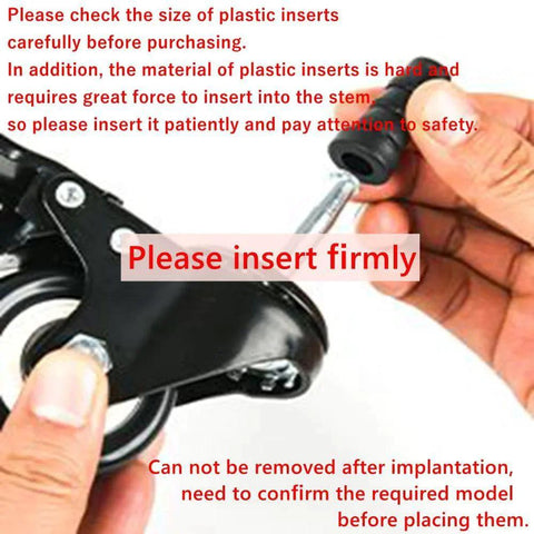 Inserting plastic socket into 2 Inch Stem Caster Wheels Set Of 4 with 5/16 by 1-1/2 inch stem; close-up view