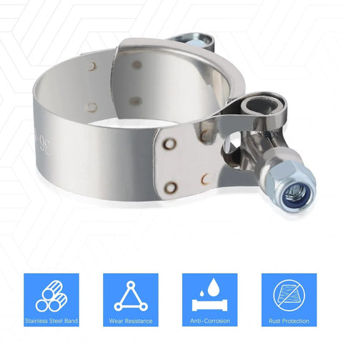 Two Pack 1.25 Inch T Bolt Stainless Steel Hose Clamps 304 Grade Durable Clamp Kit With 36 To 44 Mm Working Range Fits 1.25 Inch Inner Diameter Hoses Ideal For Automotive Marine Industrial Use, showing single clamp