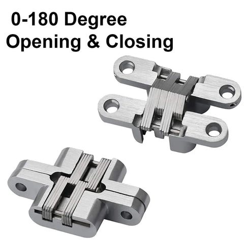 Hidden Door Hinge 6 Pack Stainless Steel Cross Hinges 180 Degree Invisible Gate Hinge for Folding Tables, Cabinets, Screens