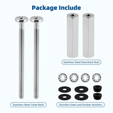 Universal 3 Inch Stainless Steel Toilet Seat Bolts Kit by iFealClear with lock nuts and anti slip gaskets.