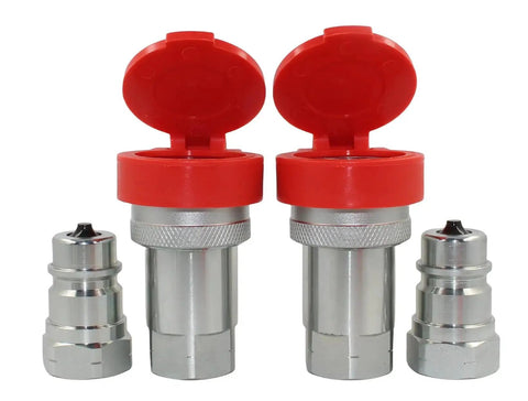 Half Inch Ag Hydraulic Tractor Quick Connect Couplers Set With Red Dust Caps, ISO7241-1A ISO5675 LSQ-S1-04, shown with caps open