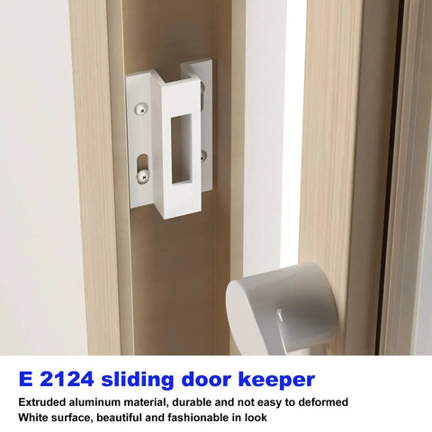 Sliding Door Keeper For Extruded Aluminum Latch Replacement Fits Pella Micron 1200 Series Viking Doors And Other Sliding Glass Doors 1 Pack Durable White Finish For Hook Style Latches installed on a sliding door frame