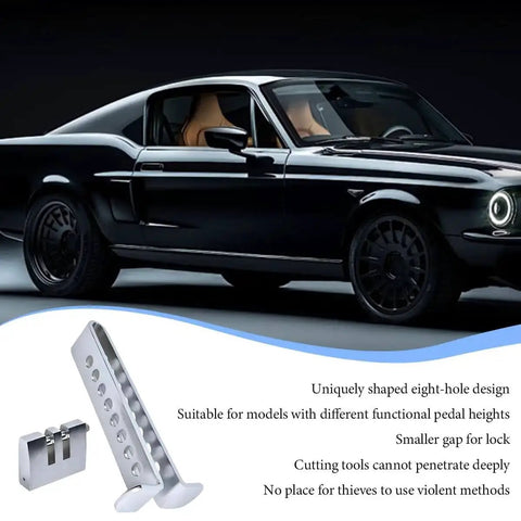Eight Hole Brake Pedal Lock Tough As Nails Stainless Steel Auto Clutch Vehicle Security Lock for cars with adjustable holes