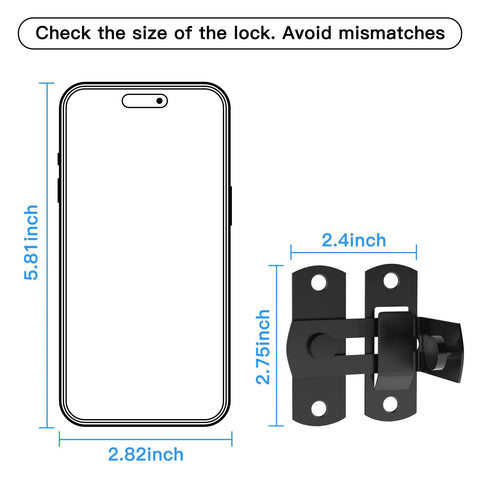 Dimensions of 90 Degree Flip Barn Door Lock For Privacy And Security Hook Gate Latch Made From 304 Stainless Steel With Corrosion Resistant Finish Thickened Base Prevents Unlock From Outside Ideal For Barn Garden Bathroom Outdoor Garage Window Or Sliding Doors Black next to phone size.
