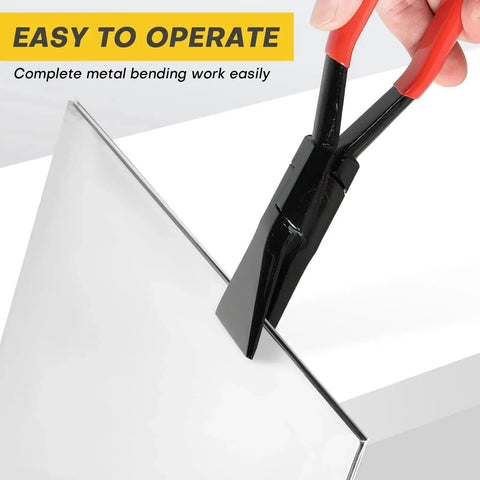 Close-up of 3 Piece Sheet Metal Bending Pliers Set For Roofers And Plumbers With Hand Seamers bending metal with comfortable grips
