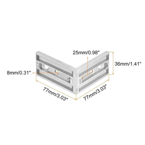 5 Pack Inside Corner Brackets Gusset 77x77x36mm For 4040 And 4080 Aluminum Extrusion Rails with size details.