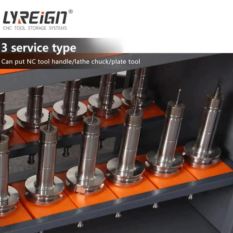 Removable CNC Tool Rack Cart With Dual Layer Steel Side Mount Storage displaying short tool holders on shelves