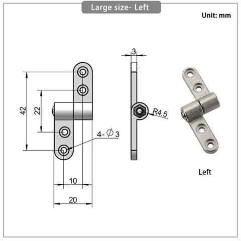 360-degree damping hinge, large-size left, adjustable torque shaft for arbitrary stop, 1 piece