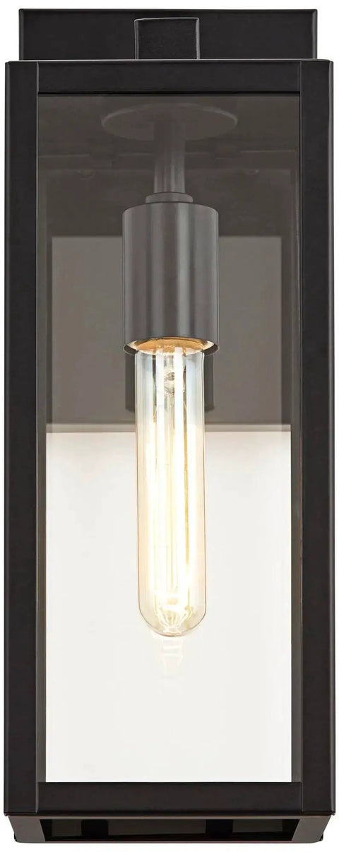 Dope Mystic Black Outdoor Wall Light With Clear Glass Panel, 14 1/4 Inch Tall, 7 Inch Projection, Backplate 7x5 Inches