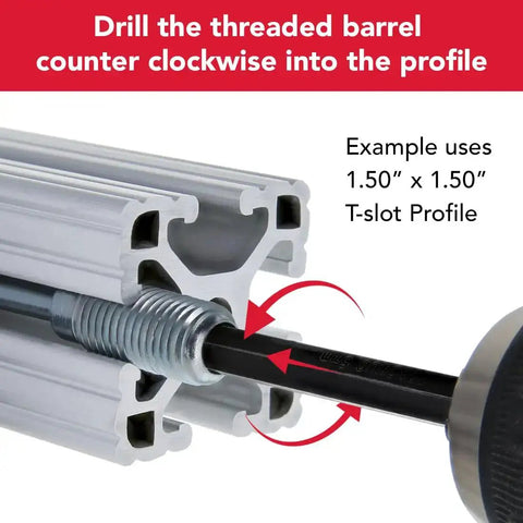 90 Degree Internal T-Matic Connector with Steel Screw Threaded Barrel and T-Nut for 15 and 40 Series Aluminum Extrusions installed