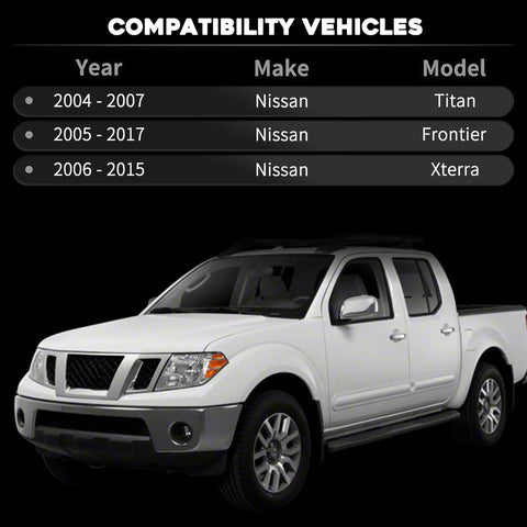Image showing compatible vehicles for Rear Axle Bearing Inner Spacer Oil Seal Kit: Nissan Titan 2004-2007, Frontier 2005-2017, Xterra 2006-2015.