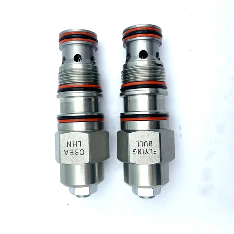 Pair of Hydraulic Threaded Cartridge Valve CBEA LHN Balance And Reversing Pressure Valve With Solenoid Control, silver, side view