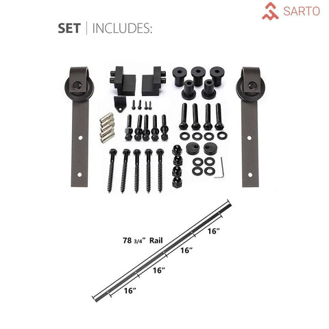 Quadro 4088 Barn Door Kit 42 By 96 Inches Black Matte Solid MDF Core Sliding Interior Door Slab With 6.6 Foot Black Rail Hardware