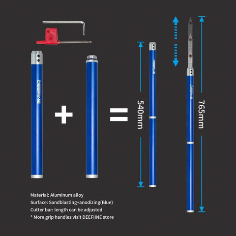 Pro Grade Carbide Tip Wood Lathe Turning Tool Kit With Interchangeable Aluminum Alloy Handle And Diamond Carbide Inserts For Roughing And Finishing Cuts Designed For Fast Clean Woodworking, blue aluminum handle with measurements shown.