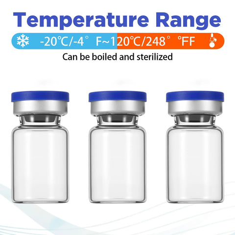 Sibba 5ml glass injection vials, set of 3 with blue caps, transparent bottles for injections