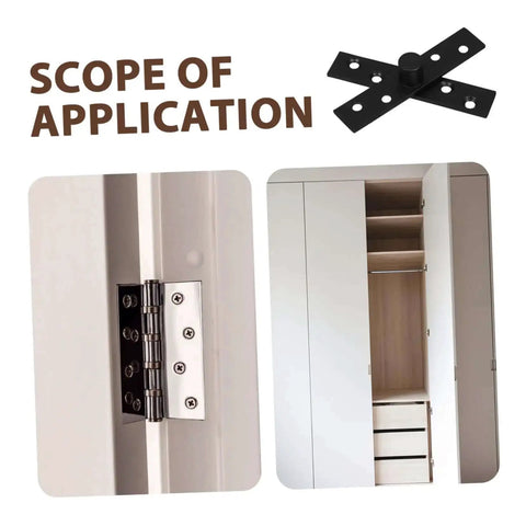 Rock Solid Heavy Duty Stainless Steel Pivot Hinges For Hidden Doors And Secret Bookcases In Black Finish Versatile For Home Office And Commercial Use Rotating Top And Bottom Hinge Positioning For Smooth Quiet Operation shown installed in a wardrobe