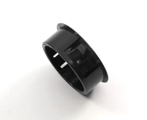 Close-up of Black Nylon Hole Plug For 1 1/8 Inch Holes With Locking Tabs, slightly domed textured head, 6 pack