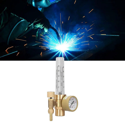 CO2 Welding Gas Regulator With Flowmeter Brass Body For MIG Welding, Adjustable Flow From Zero To Twenty Five LPM, in use.