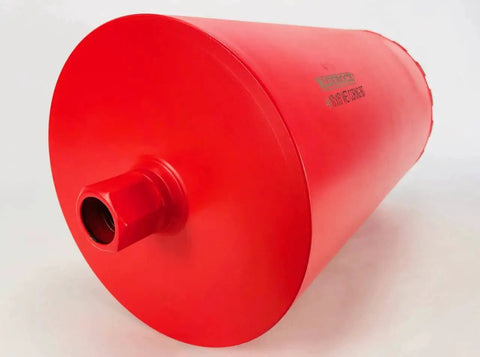 Red 10 Inch Diamond Wet Core Drill Bit For Concrete Rebar Asphalt Brick Rock Masonry One And One Quarter Inch Threaded Barrel Core Drill BLUEROCK Tools Beefy Heavy Duty Wet Core Drilling, side view
