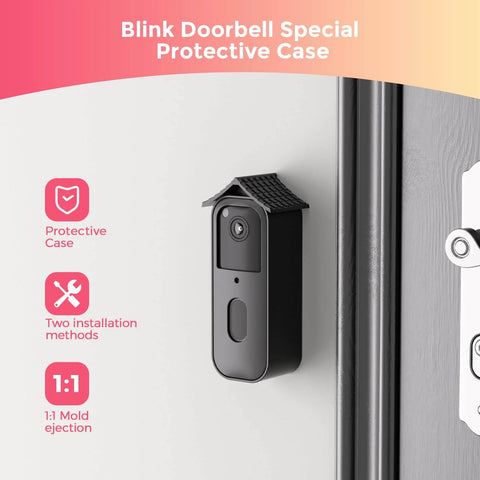 Installed view of a No Drill Doorbell Mount For Blink Video Doorbell 2Nd Gen Renter Friendly Tool Free Easy Installation Doorbell Not Included Black Security Mount For Apartments on door.
