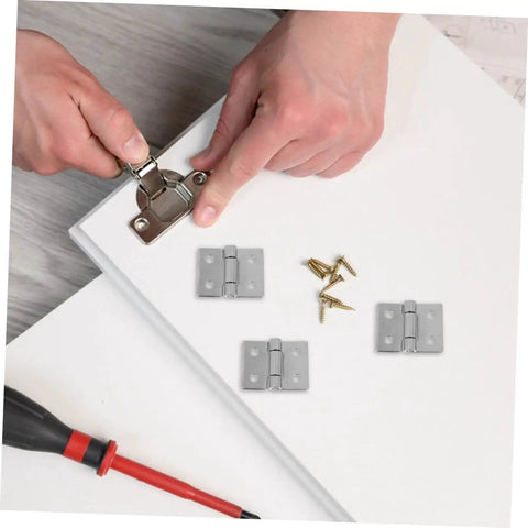 Hands installing 2 Pack Barn Door Hinges Replacement For Wood Doors Cabinets Garage And Bathroom, Easy Install Heavy Duty Hinges