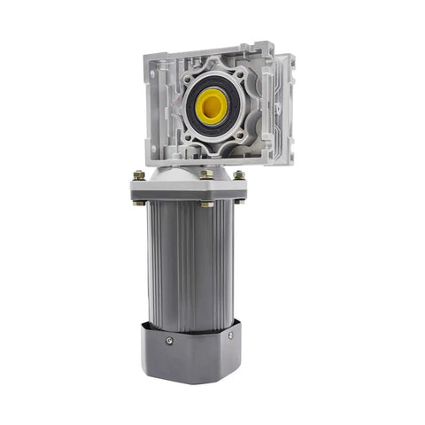 Front view of AC 110V 370W Worm Gear Reducer Motor With Speed Controller 1 To 50 Reduction Ratio Gearmotor, aluminum cast, 25mm shaft bore.