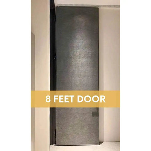 8-foot tall door with dark finish in sleek modern interior setting