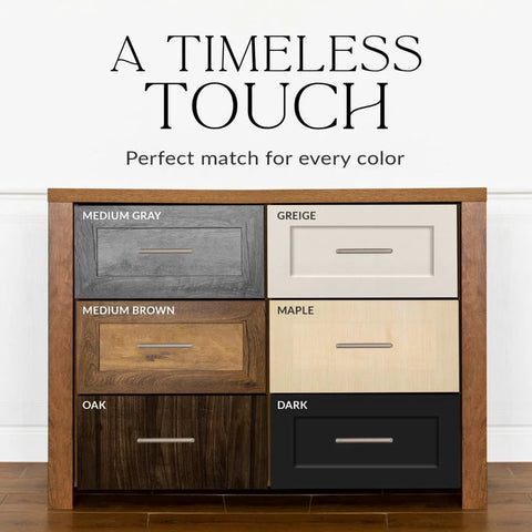 4 Inch Wire Cabinet Handles 10 Pack Satin Nickel Brushed Chrome Matte Chrome on various colored drawers, office and commercial use