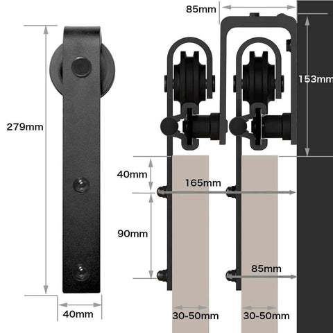 Heavy Duty Bypass Sliding Barn Door Hardware Kit For Low Ceiling Spaces, 12 Foot Double Track System Fits 72 Inch Wide Double Wooden Doors